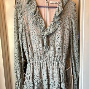Light mint colored lace Alexis dress with choker on the dress.